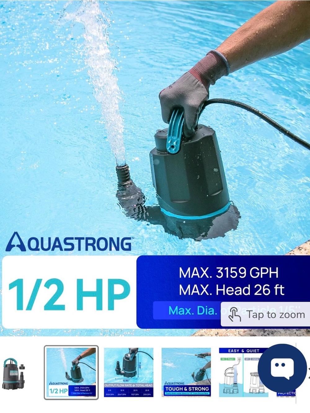 AQUASTRONG 1 HP Sump Pump 4500 GPH Submersible Water Pump for Water Removal